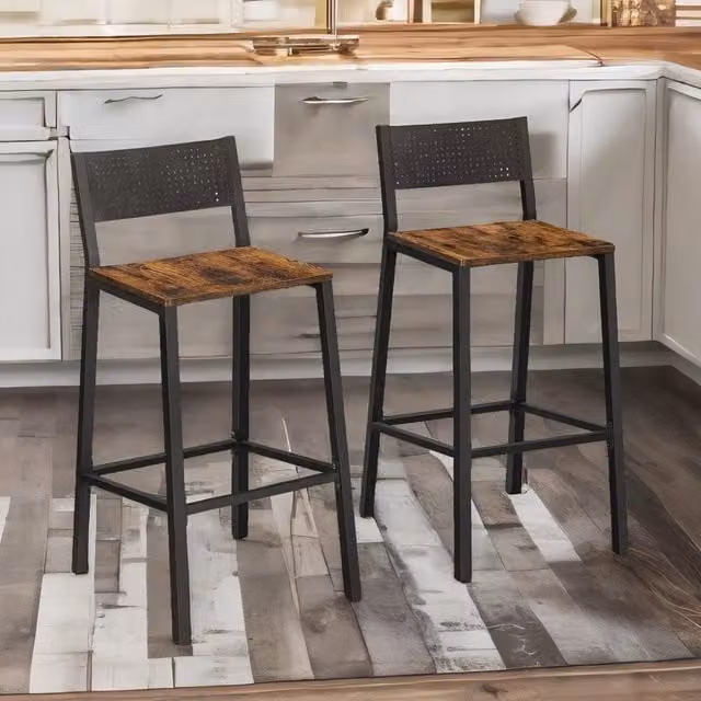 Rafaelo Mobilia Set of 2 Industrial Breakfast Bar Stools with Footrest and Backrest in Brown and Black – 1