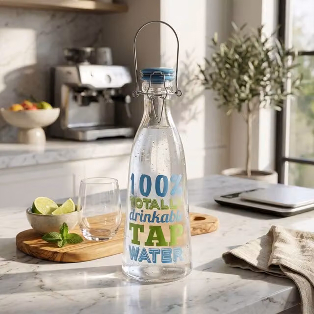 Orsina Crystal Glass Water Bottle, 1000ml, Transparent Blue and Green – 2