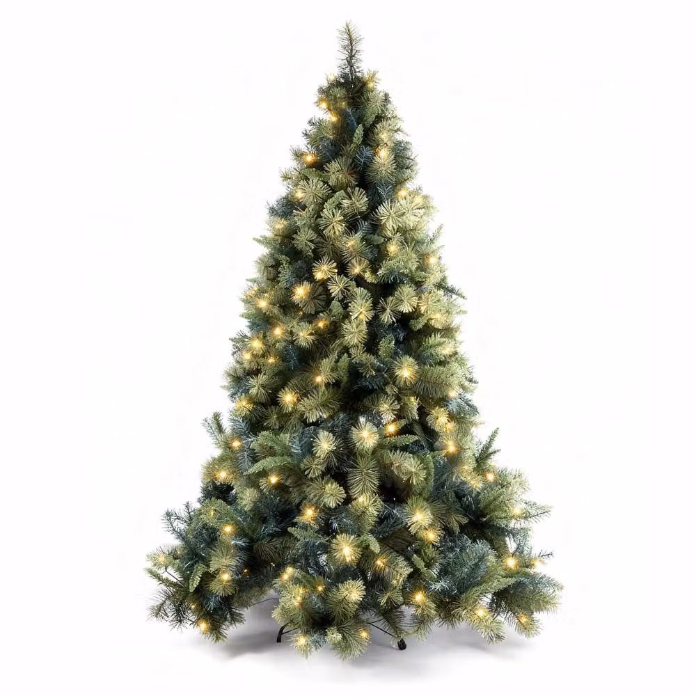 Shatchi 8ft Pre-Lit Kentucky Pine Artificial Green Christmas Tree with Warm White LED Lights – 4