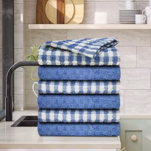 Casabella Pack of 6 Blue Cotton Terry Towelling Kitchen Tea Towels – 7