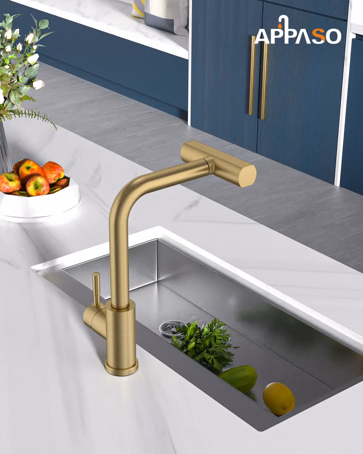 Appaso Gold Stainless Steel Kitchen Tap with Pull Out Spray and Swivel Spout – 4