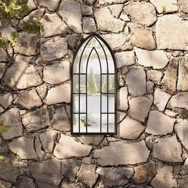Berkfield Antique Black Metal Garden Wall Mirror, W/H: 70 x 30 cm – 1