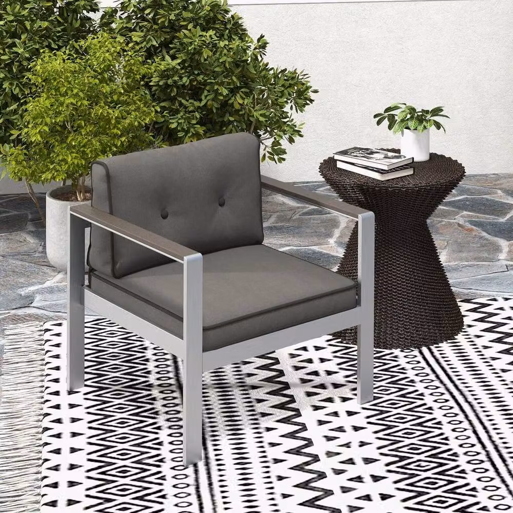 FLAVORA Powder Coated Aluminium Patio Armchair with Cushions in Grey – 3