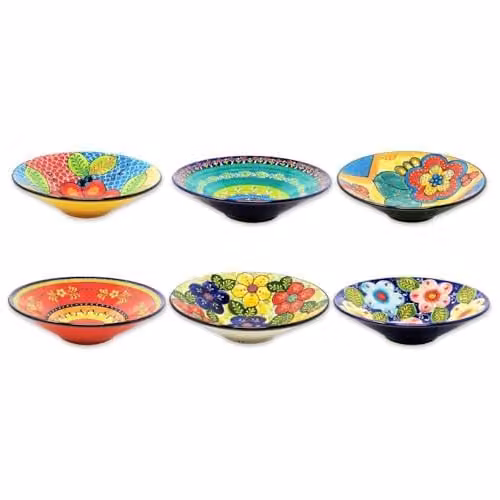 Verano Spanish Ceramics Extra Large Conical Hand Painted Ceramic Salad Bowl with Blue Floral Pattern – 1