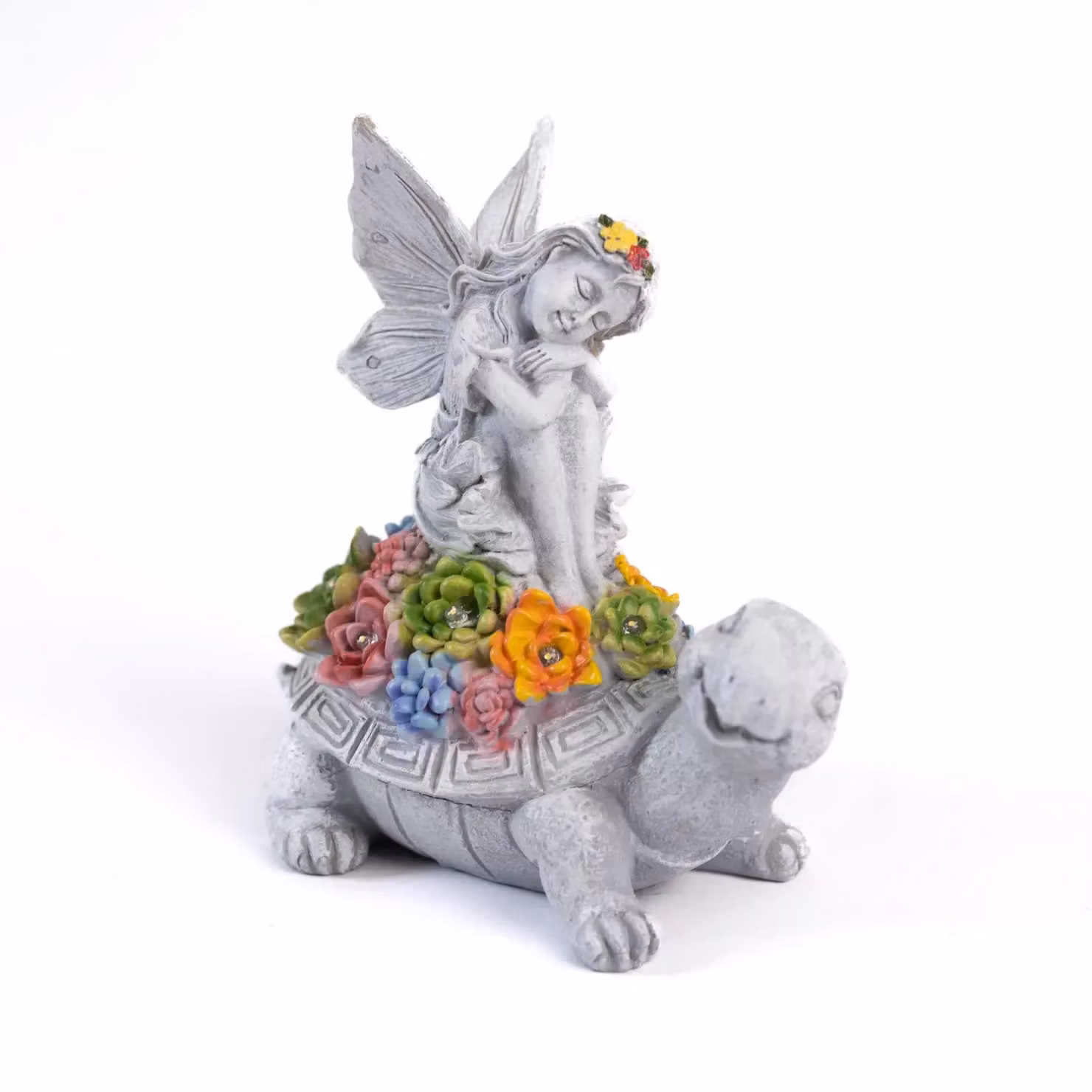 Marco Paul Solar Light Fairy Tortoise Garden Ornament, Grey Resin LED Statue with Multicolour Lights – 2