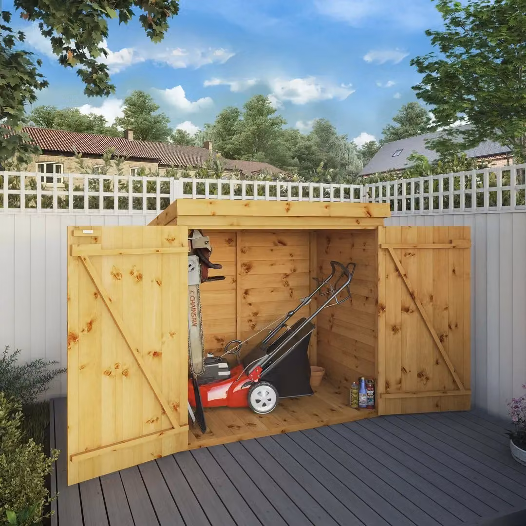 Mercia Brown Tongue and Groove Pent Mower Store with Double Doors, W: 144 cm, D: 152.4 cm, H: 143.6 cm – 4