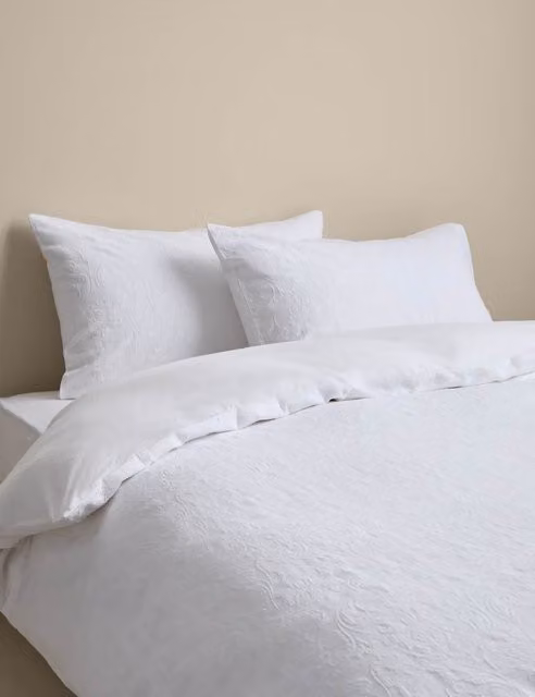 M&S White Pure Cotton Spring Floral Duvet Cover Set W/H: 90 x 190 cm