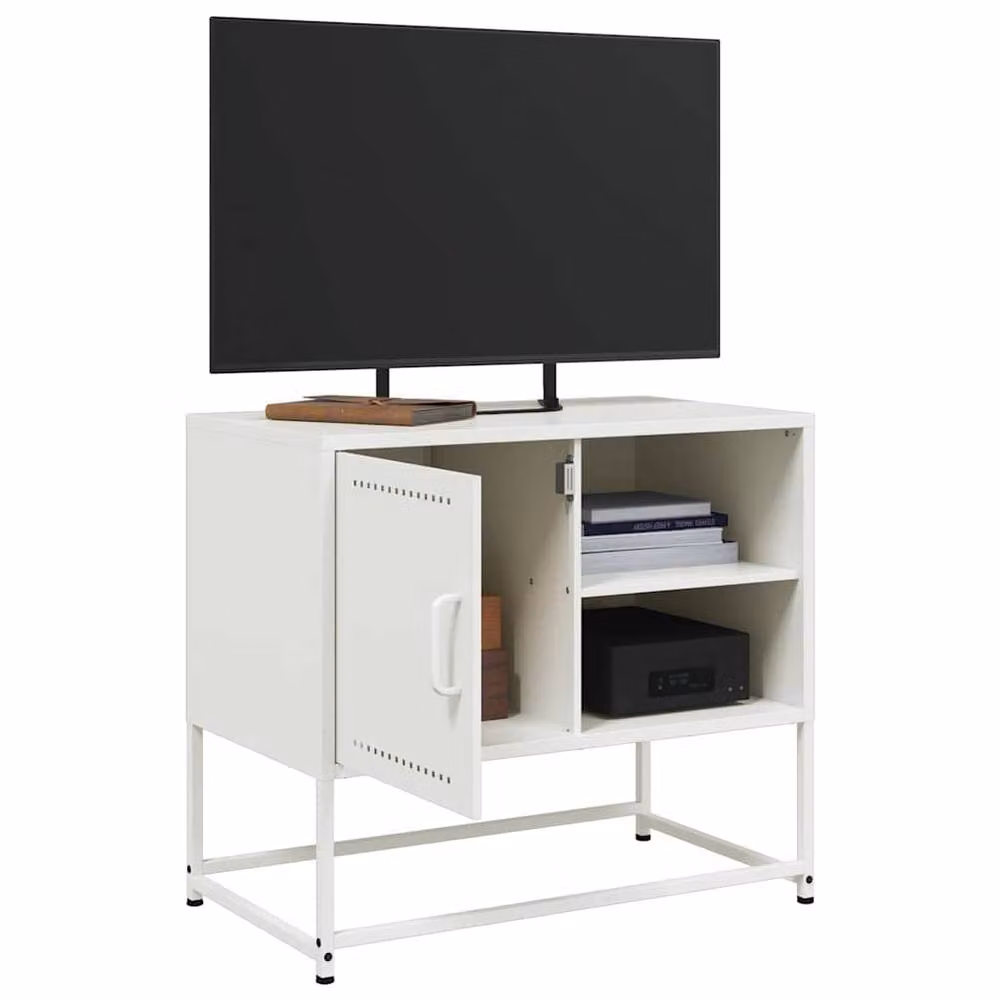 Berkfield Home Modern White Metal TV Cabinet W: 68 cm, D: 39 cm, H: 60.5 cm – 4