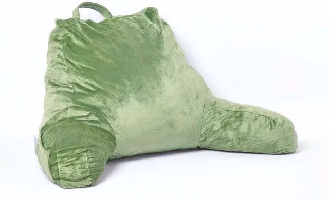 Homescapes Large Green Velvet Reading Pillow with Contoured Memory Foam Filling – 1