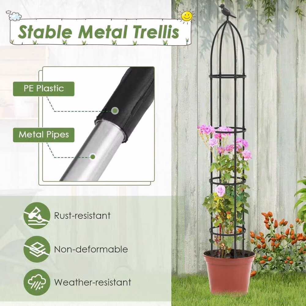 Kelvenix 2-Pack Metal Obelisk Garden Trellis Supports in Black, Height: 197 cm – 3