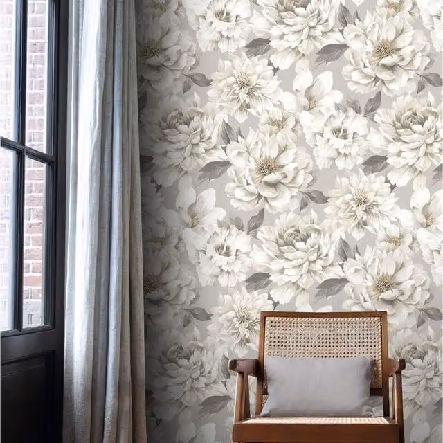 Rasch Elegant Homes Design Library Botanical Floral Wallpaper in Grey, Brown and White