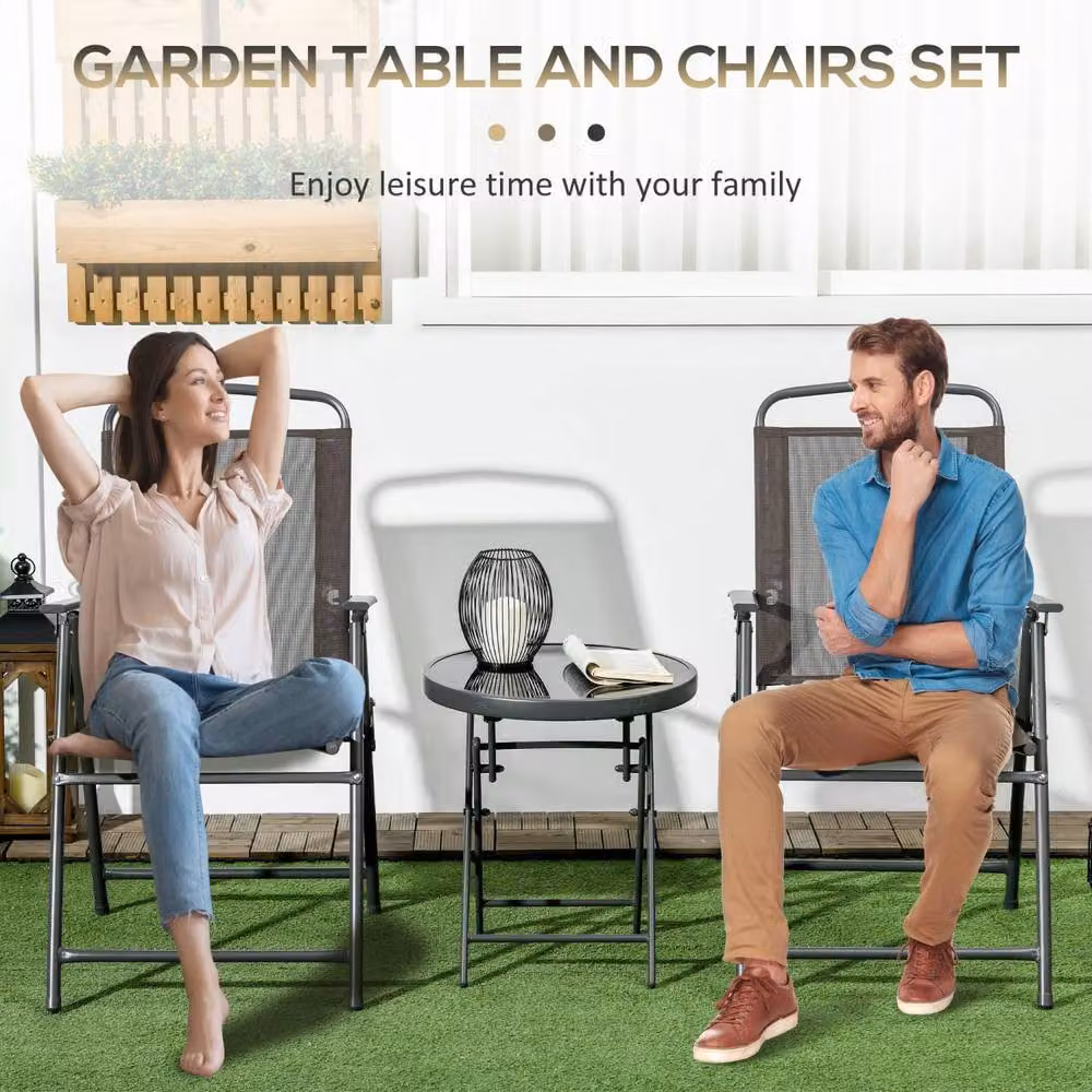 Wyld Haus 3 Piece Brown Folding Garden Seating Set with 2 Mesh Chairs and Table – 4