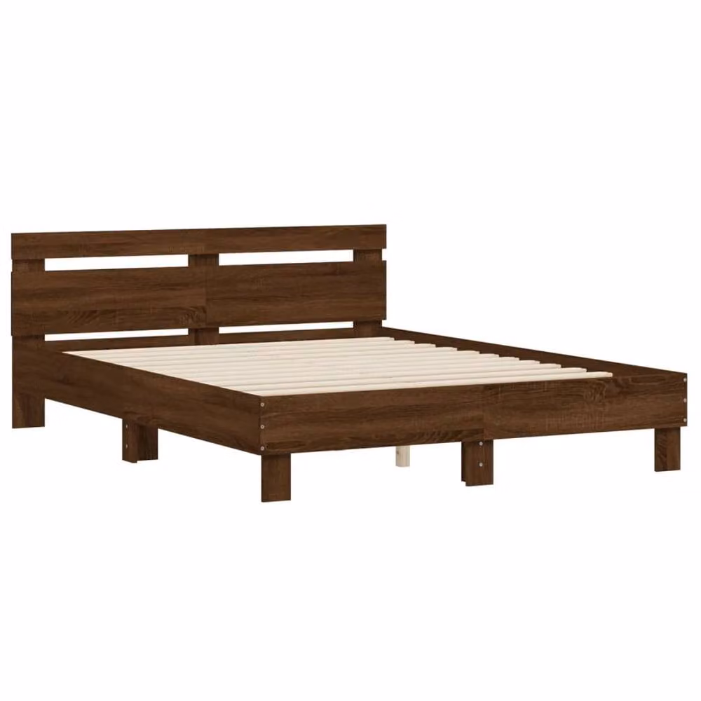 Berkfield Home Modern Bed Frame in Brown Oak, W: 140 cm, L: 200 cm – 3