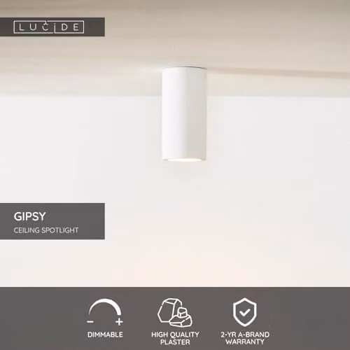 Lucide Gipsy Modern Surface Mounted Plaster Ceiling Spotlight, White, W/D/H: 7 x 7 x 14 cm – 2