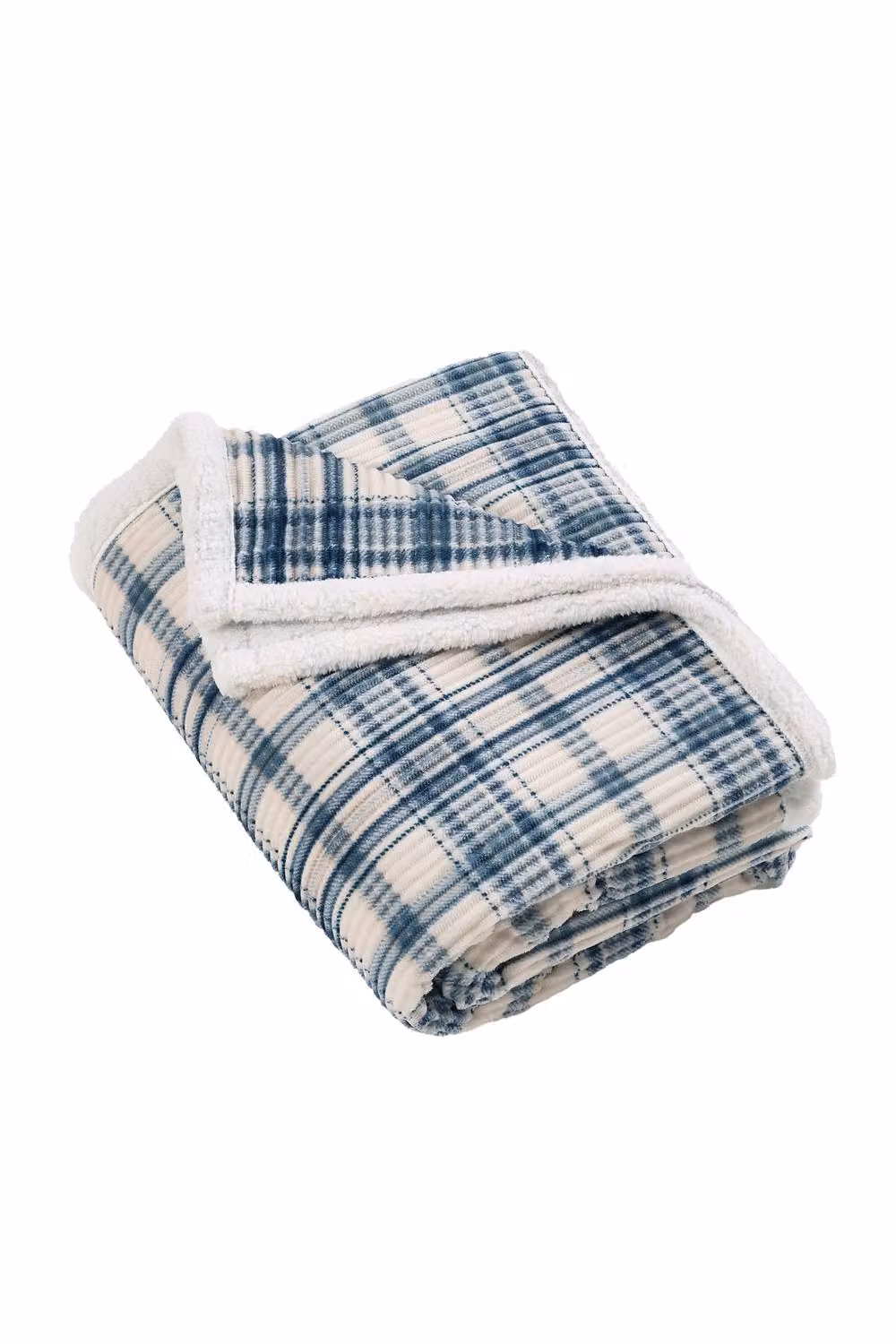 Catherine Lansfield Cosy Ribbed Check Blanket Throw in Blue, W/D/H: 130 x 170 cm – 3