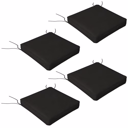 Outsunny Set of 4 Water Repellent Square Outdoor Seat Cushions in Black with Foam Filling and Tie Cords