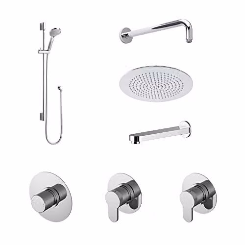 nuie SBR136ST3 Arvan Spa Modern Chrome Bathroom Shower Bundle with Thermostat, Overhead Shower, Hand Shower and Slide Rail Kit