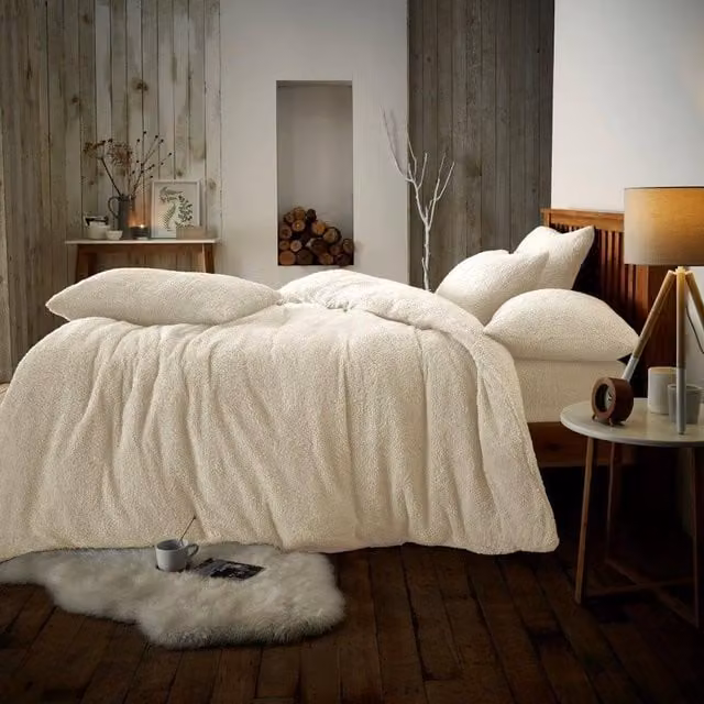 Smart Living Luxury Teddy Fleece Duvet Cover and Pillowcase Set in Beige, W: 140 cm, H: 200 cm – 1