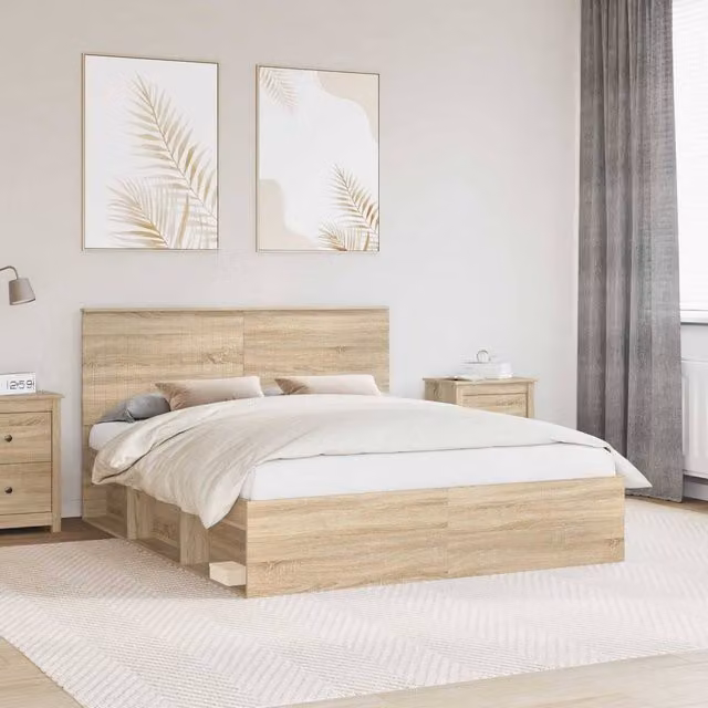 Berkfield Home Sonoma Bed Frame with Headboard in Brown Solid Pine Wood, 160 x 200 cm