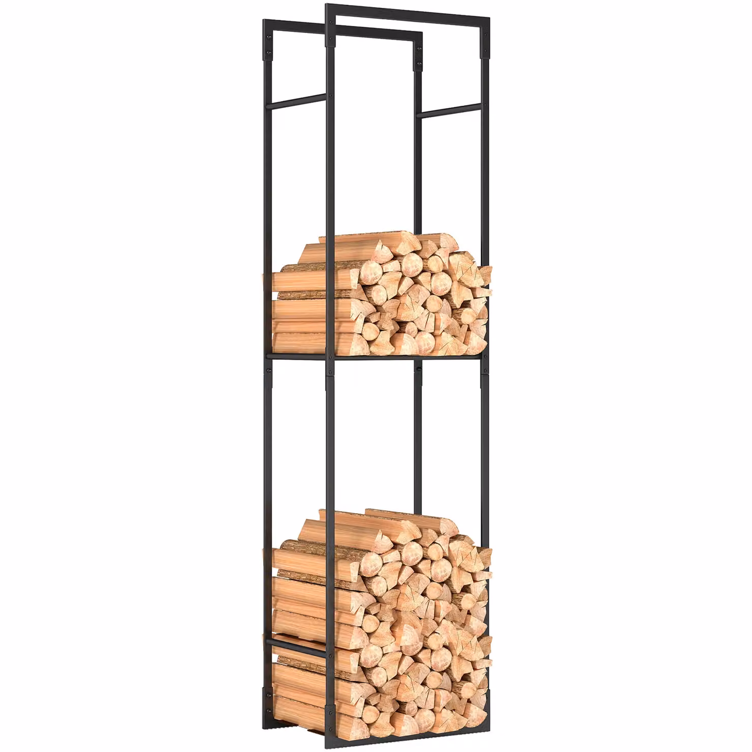 OUTSUNNY Metal Firewood Log Holder with Adjustable Shelves in Black – 2