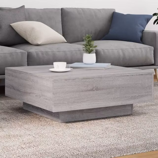 Berkfield Home Modern Square Coffee Table with LED Lights in Grey Sonoma, W/D/H: 80 x 80 x 31 cm – 1