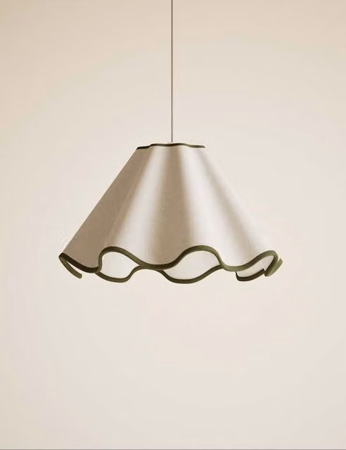 M&S Green Fabric Wave Scallop Cone Lampshade