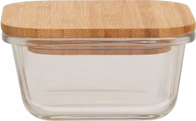 Orsina Airtight Square Glass Container with Bamboo and Silicone Lid, 320ml, Transparent