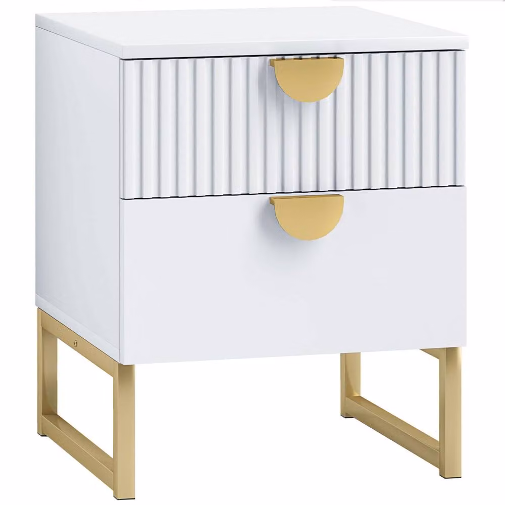 Wyld Haus Coelta Loni White and Gold 2 Drawer Bedside Table with Ribbed Front – 2