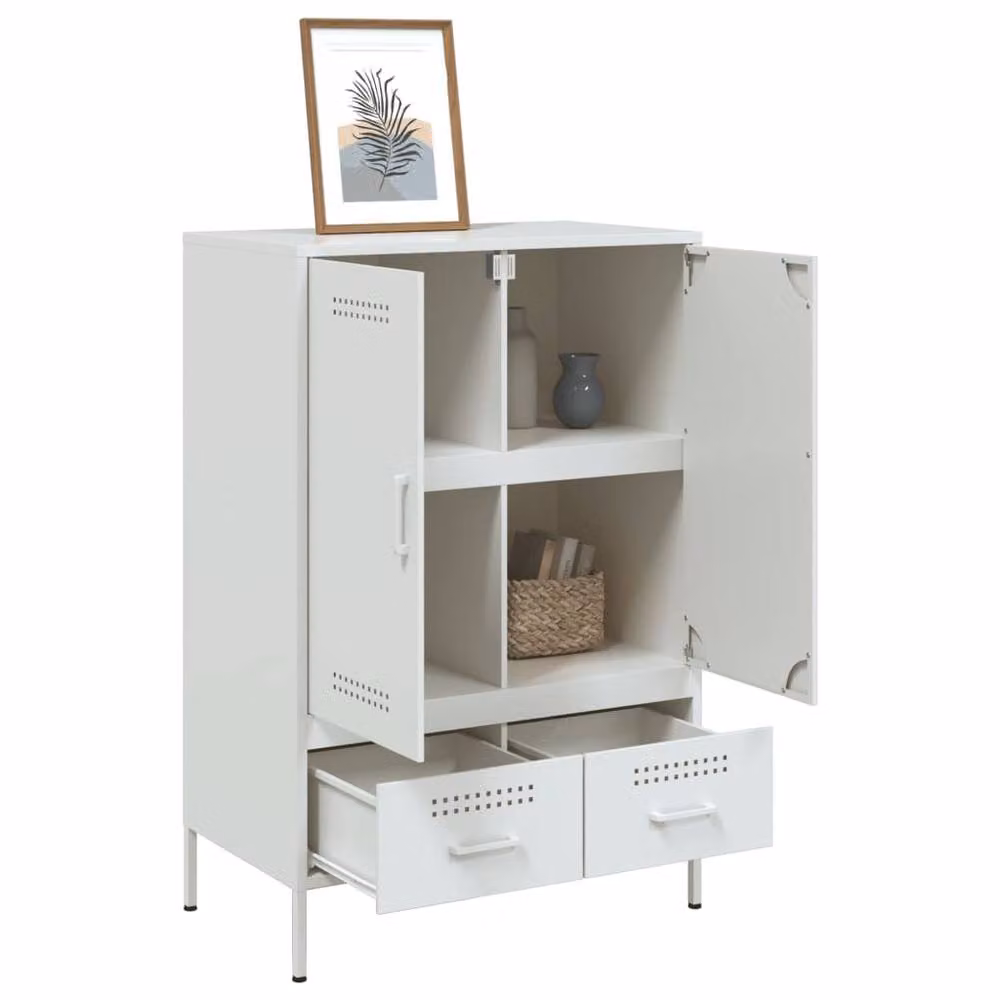 Berkfield Home White Steel Highboard with Internal Drawers and Shelves, H 101.5 x W 68 x D 39 cm – 2