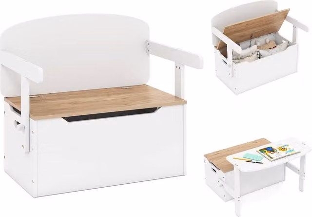 Havendro 3-in-1 Kids Convertible Desk Chair and Activity Bench Set in White