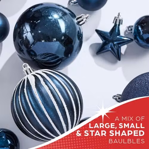 The Christmas Workshop Set of 50 Shatterproof Textured Plastic Christmas Tree Baubles in Blue – 9
