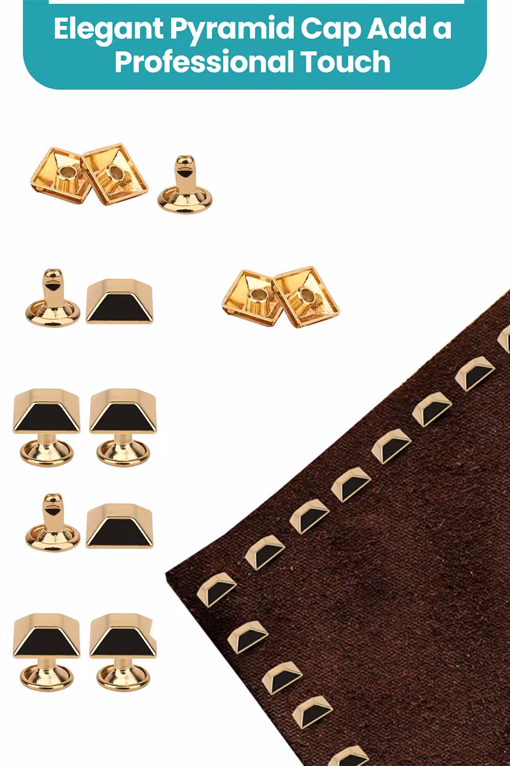 Neel Blue Gold Pyramid Feet Caps with 7mm Back Rivets, 25 Pieces, 12mm – 3