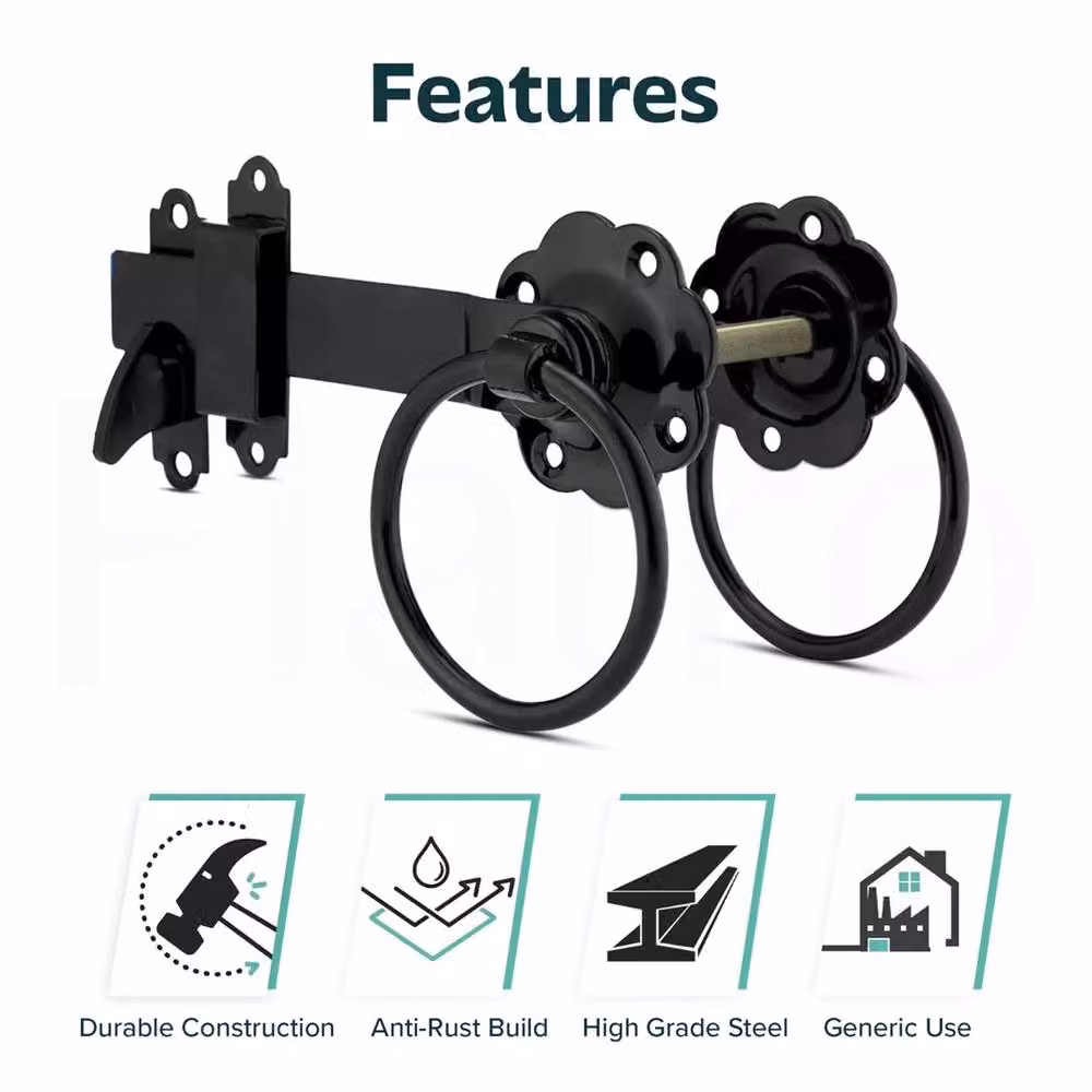 Kelvenix 6 inch Black Galvanised Steel Ring Gate Latch with Ring Handle for Garden Gates – 4