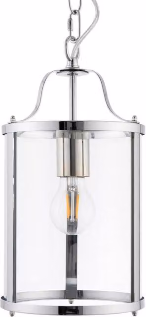 First Choice Lighting Chester Chrome Lantern Style Adjustable Pendant Light with Transparent Glass in Silver