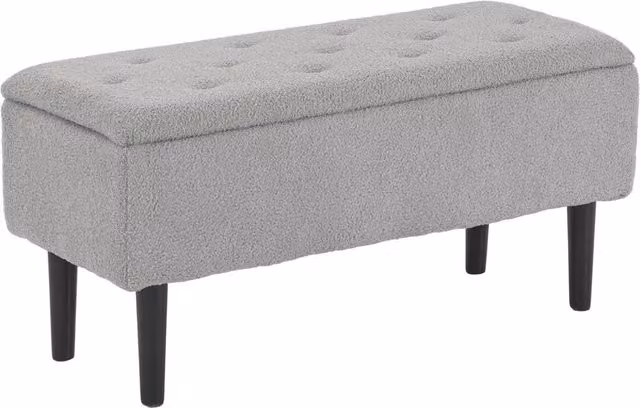 Kelvenix Modern Grey Bouclé Ottoman Storage Box W/D/H: 38.1 x 38.1 x 28.0 cm