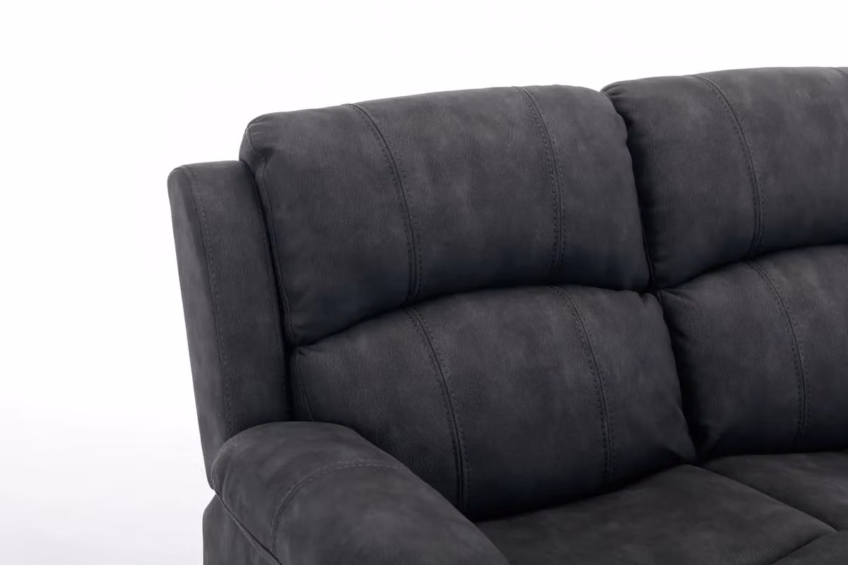 FURNITURE ONE Dark Grey Leathaire Fabric Manual Recliner Sofa Set, 3+1+1 Seater – 2
