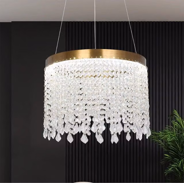 Bath Plus TB+ Modern Gold and Brass Crystal Pendant Light with Height Adjustment