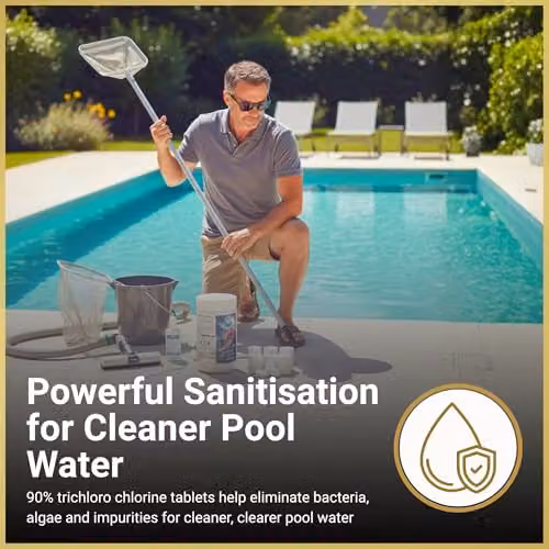 SHATCHI 5 kg Stabilised Chlorine Tablets, 250 x 20g Slow Release White Disinfection Dosing for Above Ground Pools – 4