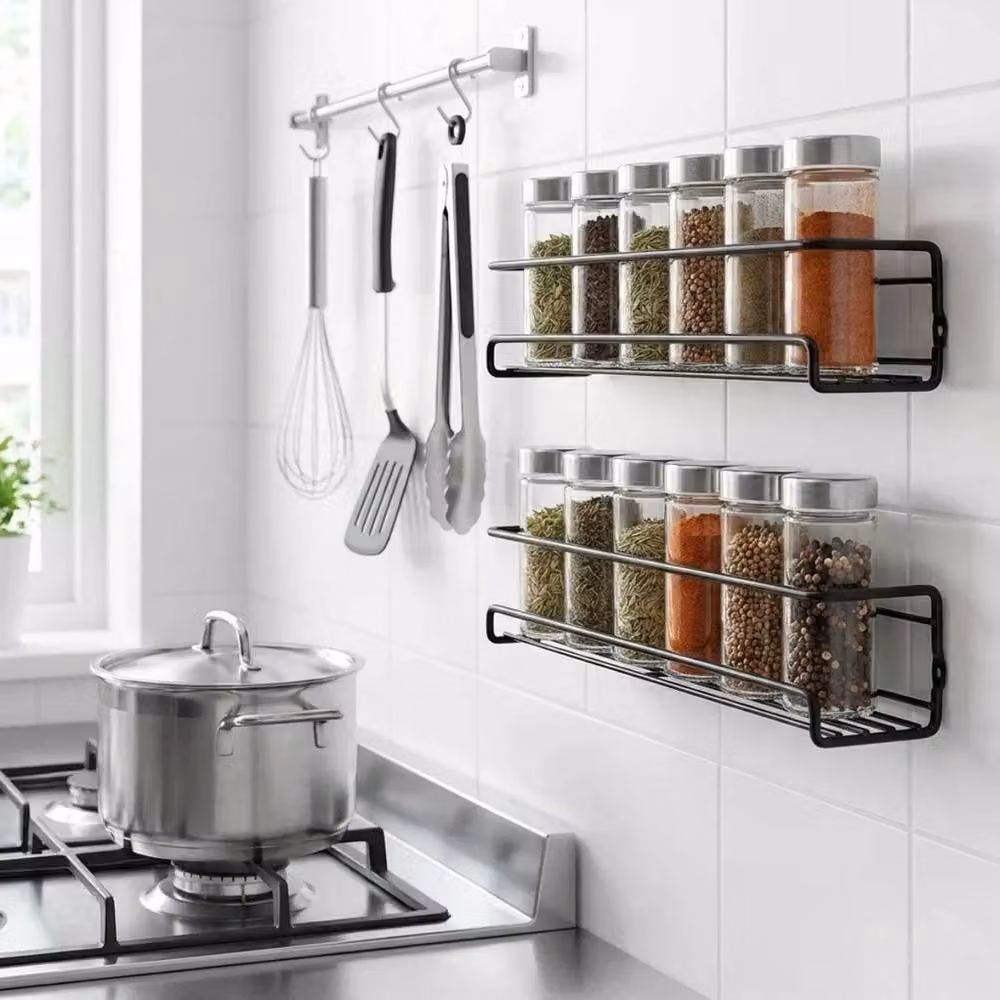 VOGREX Black Metal Wall Mount Spice Racks (Set of 2) – 3