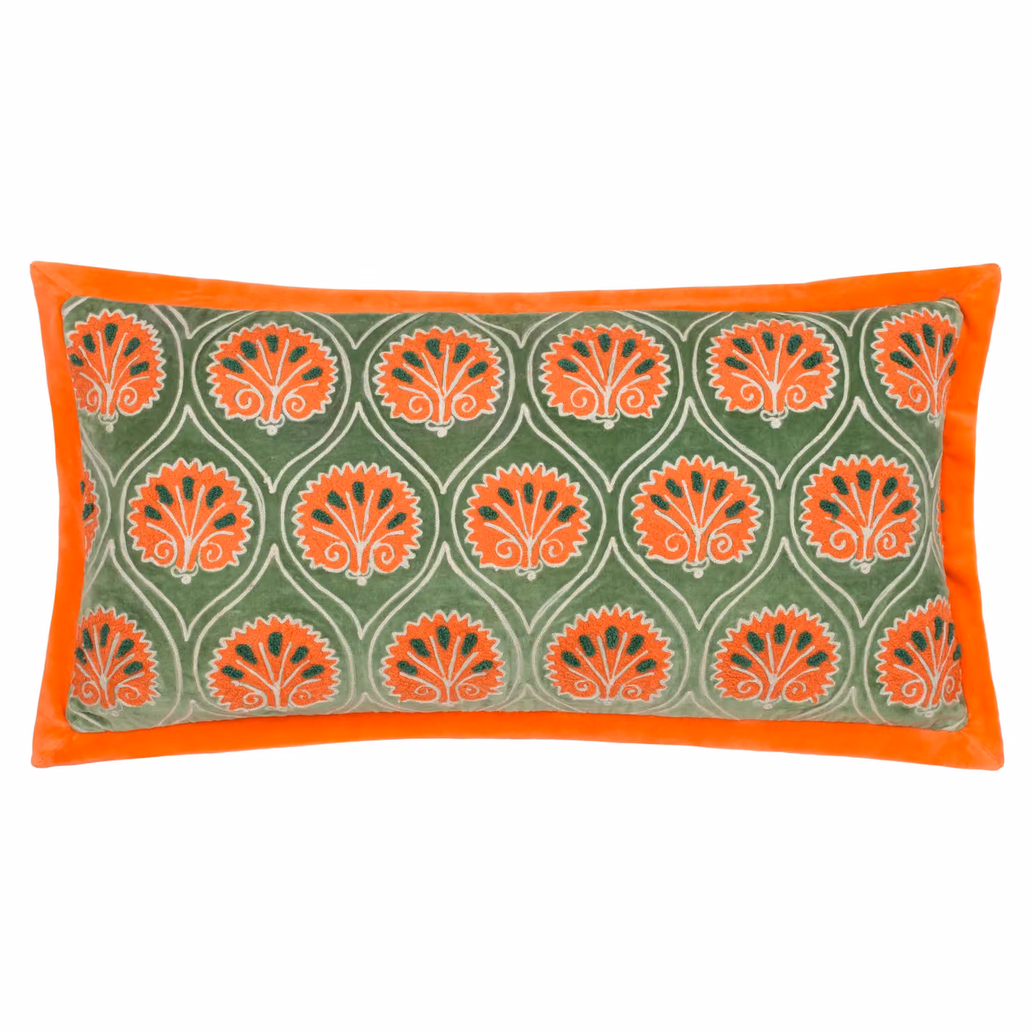 Paoletti Casa Floral Embroidered Rectangular Cushion in Green and Orange – 2