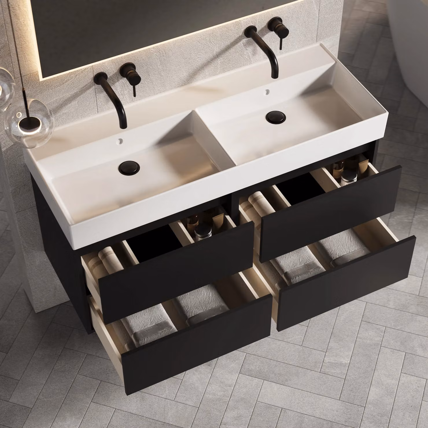 Banyetti Venti 1200mm Wall Hung Vanity with Veneto No Tap Hole Basin, Matt Black, W/D/H: 120 x 45 x 48 cm – 3