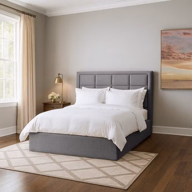 Desire Deco Arko Upholstered Storage Bed in Grey, W/D/H: 200 x 200 cm