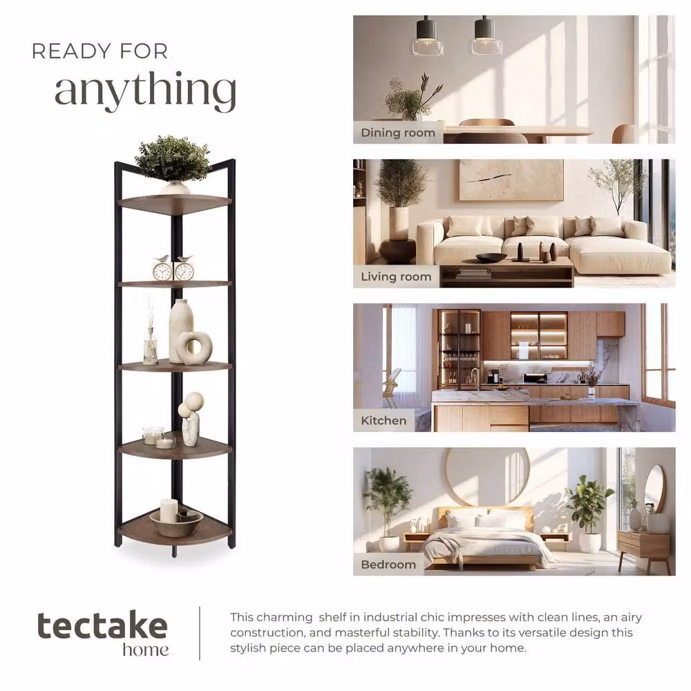 tectake Castlebar 5 Tier Industrial Corner Shelving Unit in Brown and Black – 5