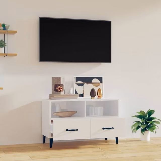 Berkfield Home Modern High Gloss White TV Cabinet W/D/H: 80 x 36 x 50 cm – 1