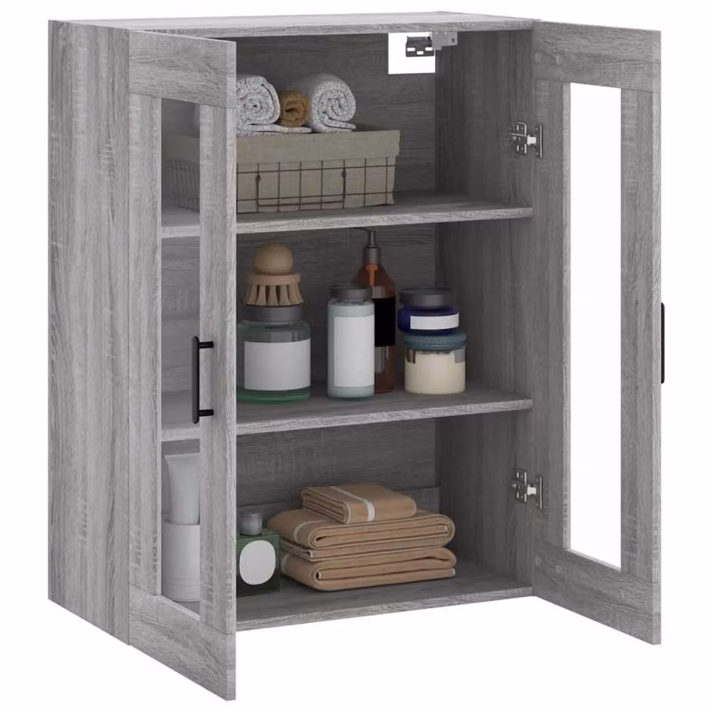 Berkfield Home Wall Mounted Cabinet in Grey with Glass Doors, W: 69.5 cm, D: 34 cm, H: 90 cm – 5