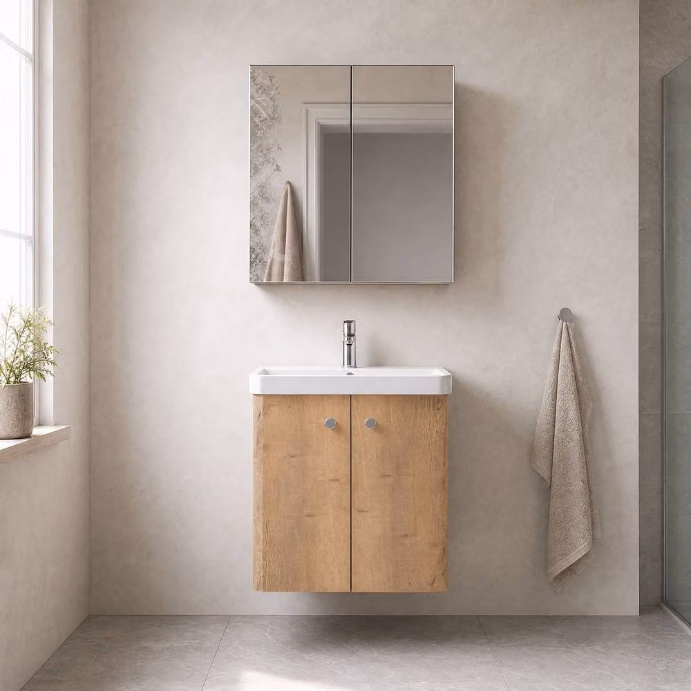 Balterley Flashbrook Wall Hung 2 Door Vanity Basin Unit, Autumn Oak, Brown, Width: 50 cm – 2