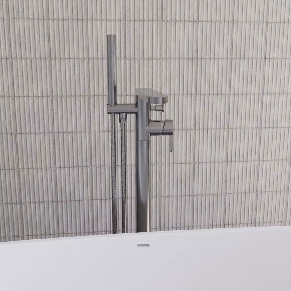 Balterley Freestanding Round Bath Shower Mixer Tap Set in Brushed Pewter and Silver – 2