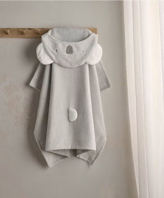 Mamas & Papas Fluffy Grey Cotton Terry Hooded Baby Towel