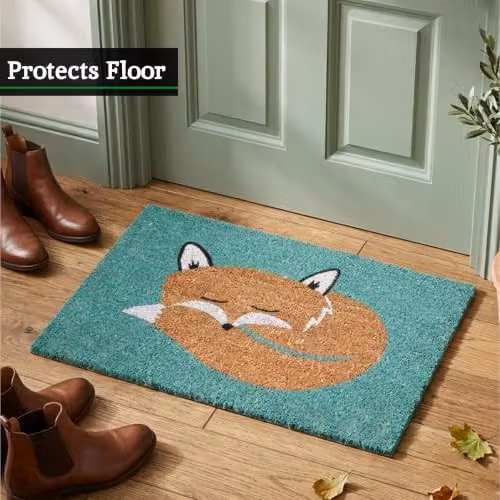 Orsina Fox Coir Doormat, Multicolour and Petrol, W: 60 cm, D: 40 cm, H: 2 cm – 3
