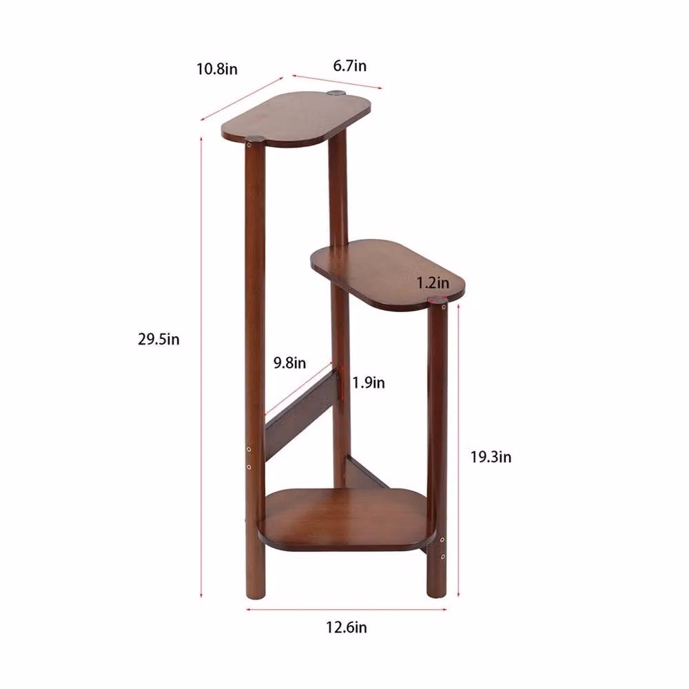 NESTLUNE Brown 3 Tier Bamboo Corner Plant Stand, H 100 cm x W 15 cm x D 15 cm – 2